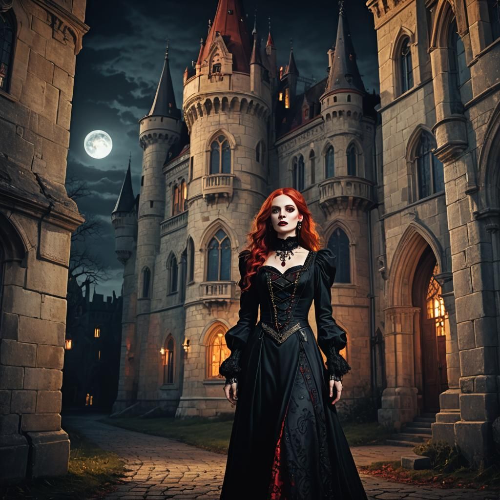 Hungarian Vampire in Gothic Castle: Digital Art