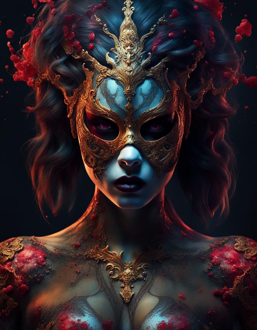 Masked Zombie Woman: Hyperdetailed Dark Portrait