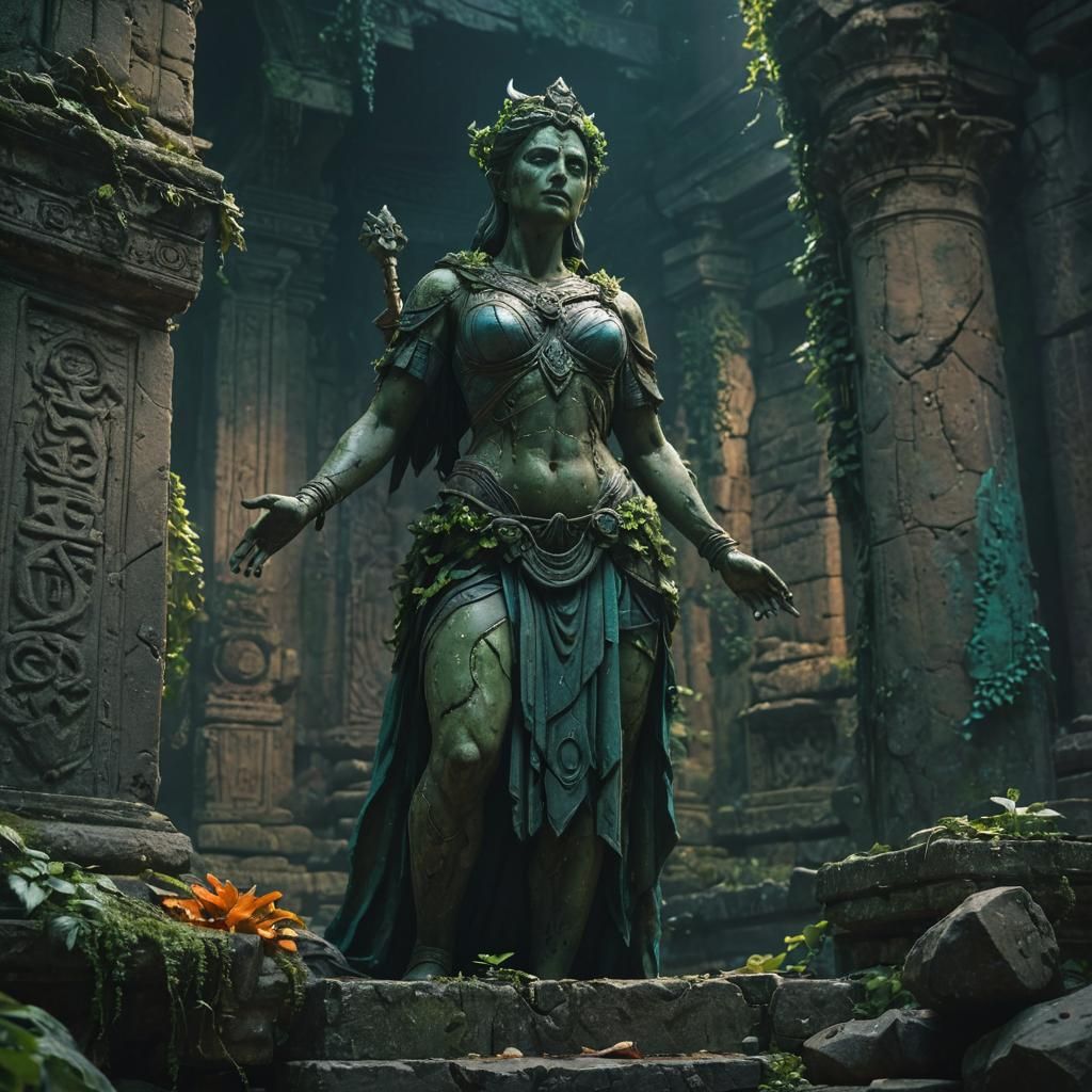 Nemesis Statue in Ruined Temple Concept Art