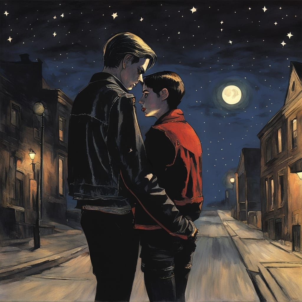 Goth and Punk Embrace Under Starry Sky