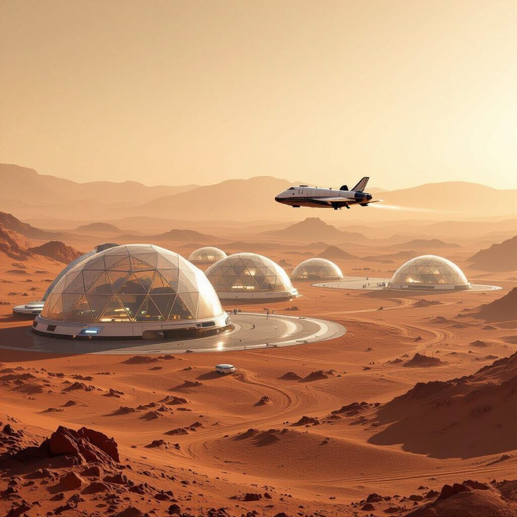 Mars Colony Landing Site Under Geodesic Domes