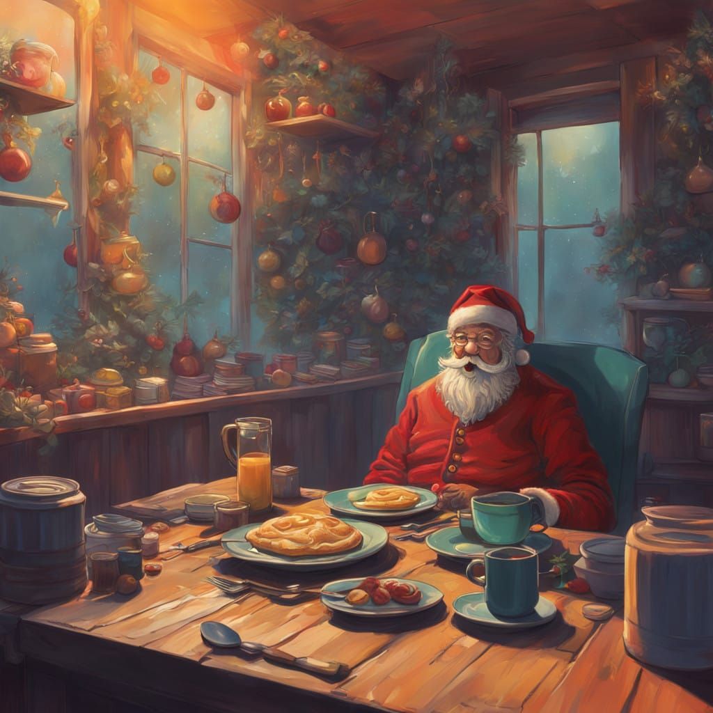 Surreal Santa Claus Enjoys Festive New Year's Breakfast in V...