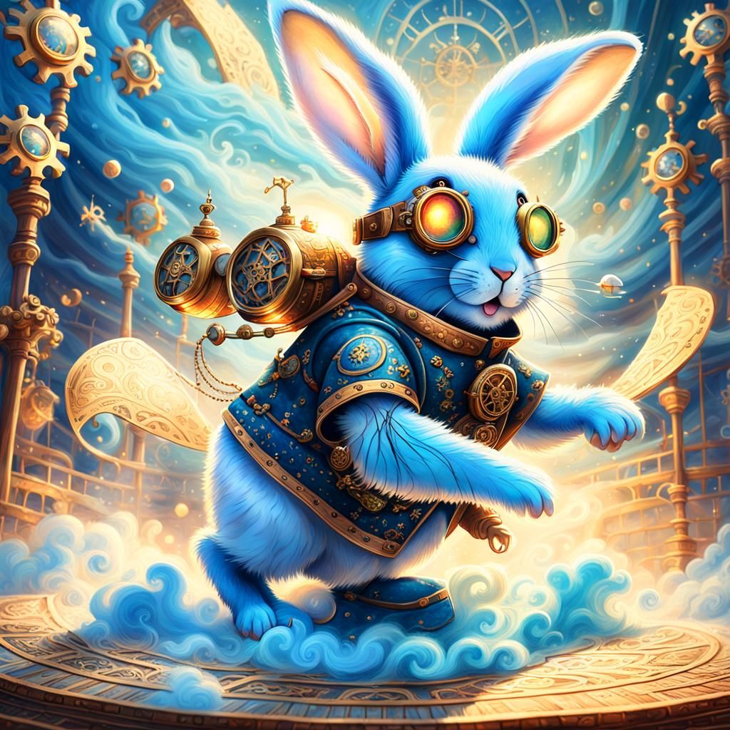 Blue Rabbit Powers Steampunk Flying Carpet