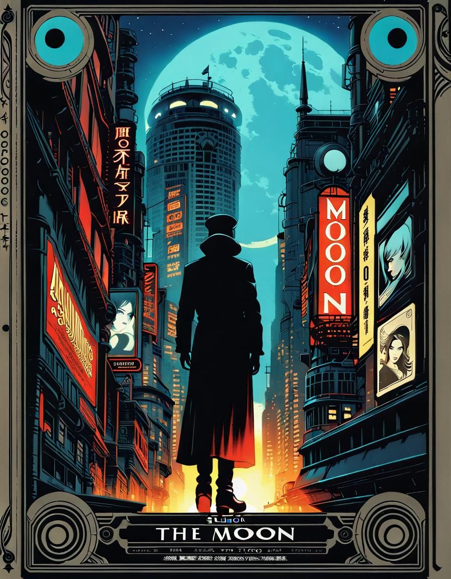 Dieselpunk Tarot Card: The Moon, Anime Style