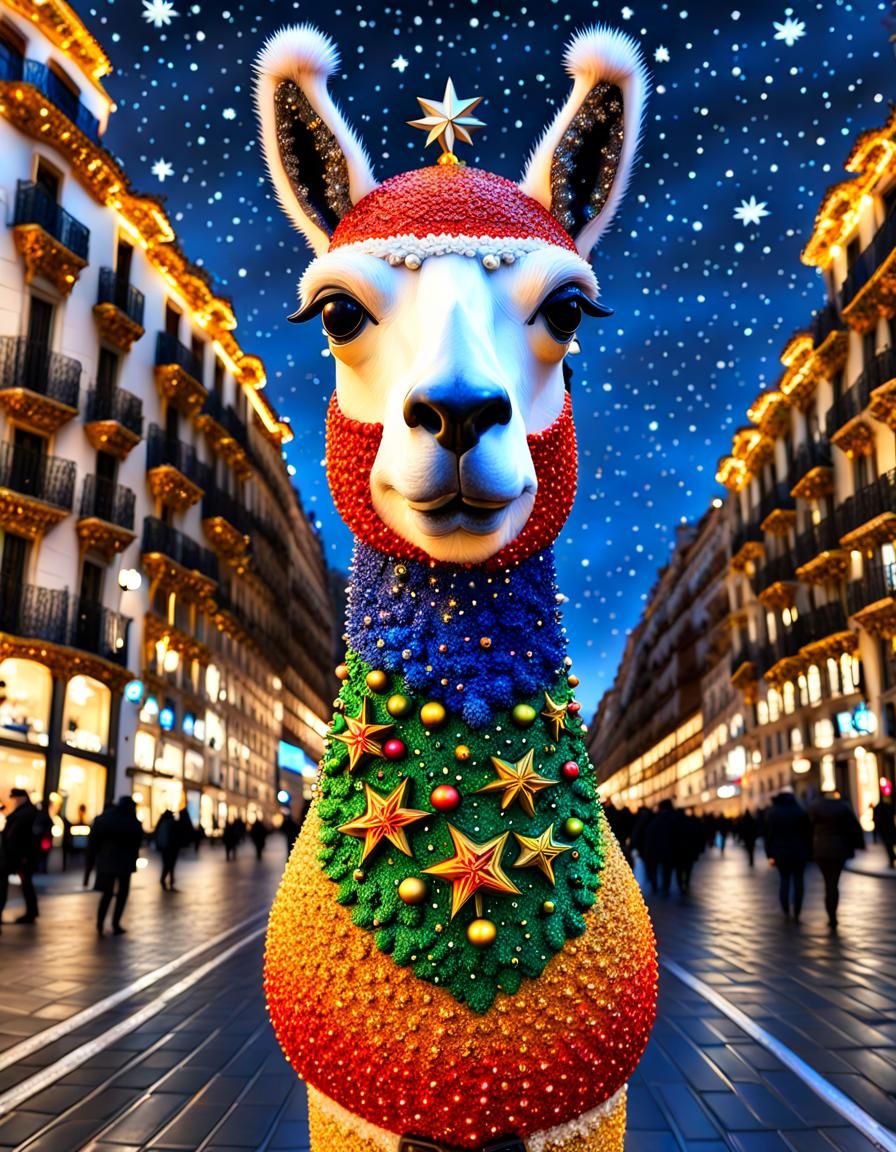 Adorable Christmas Llama in Gaudi Style