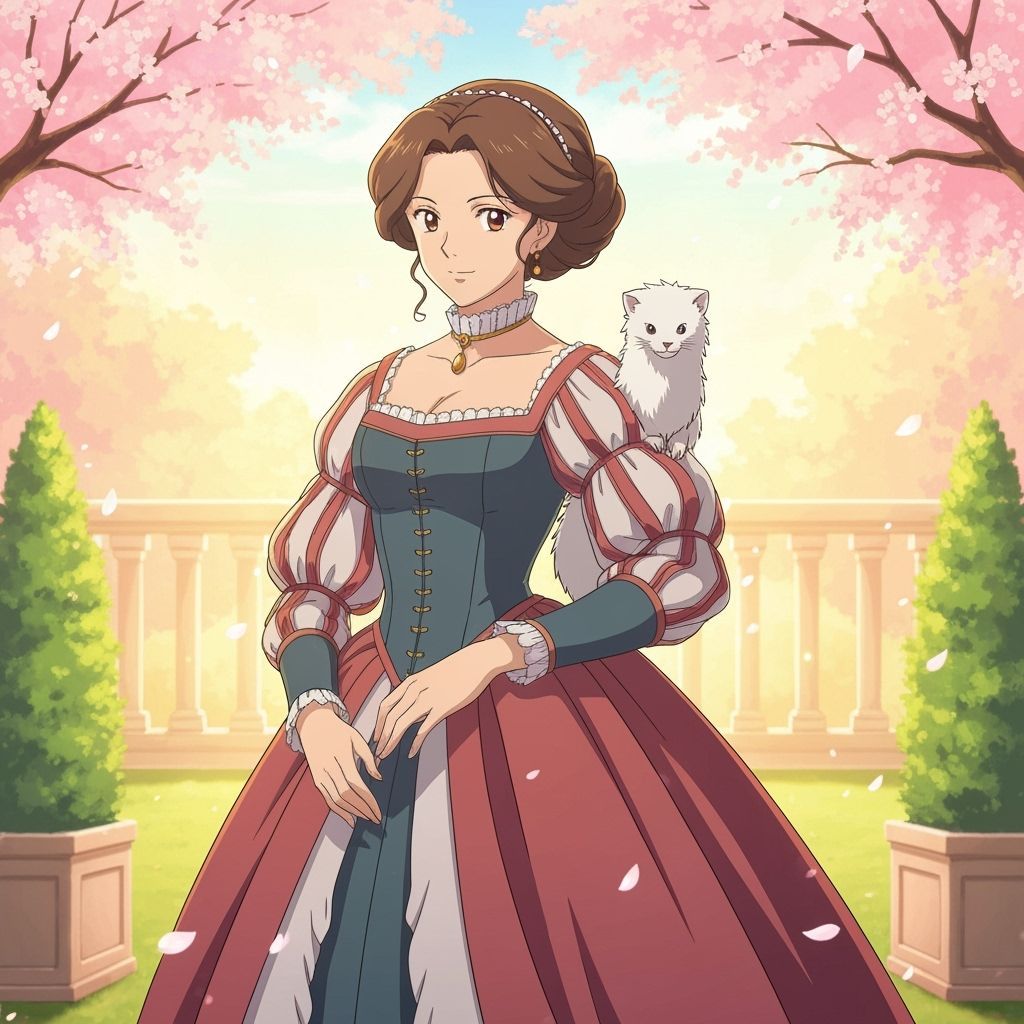 Anime Lady with Ermine in Ghibli Style Garden