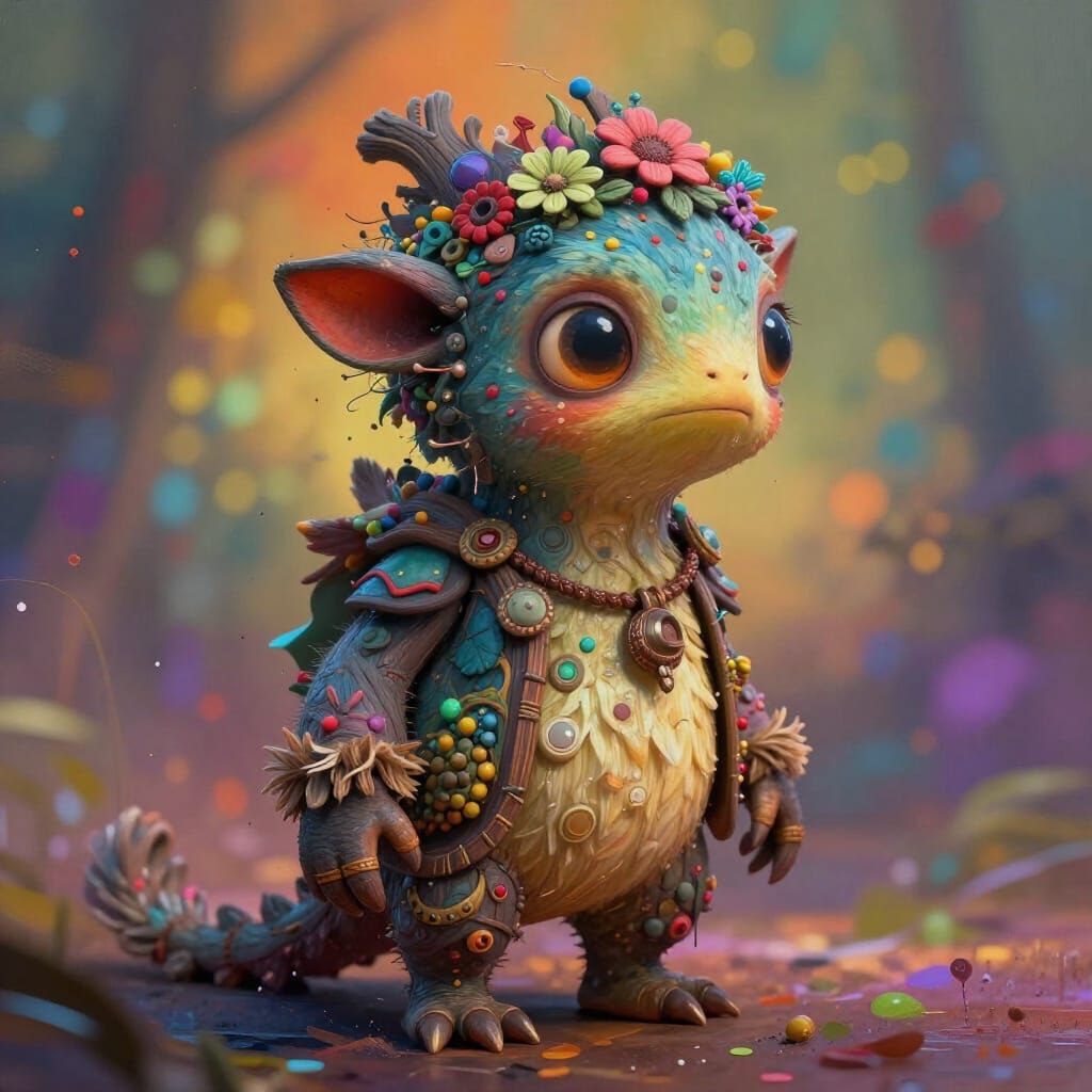 Whimsical Cottagecore Creature in Impressionistic Style