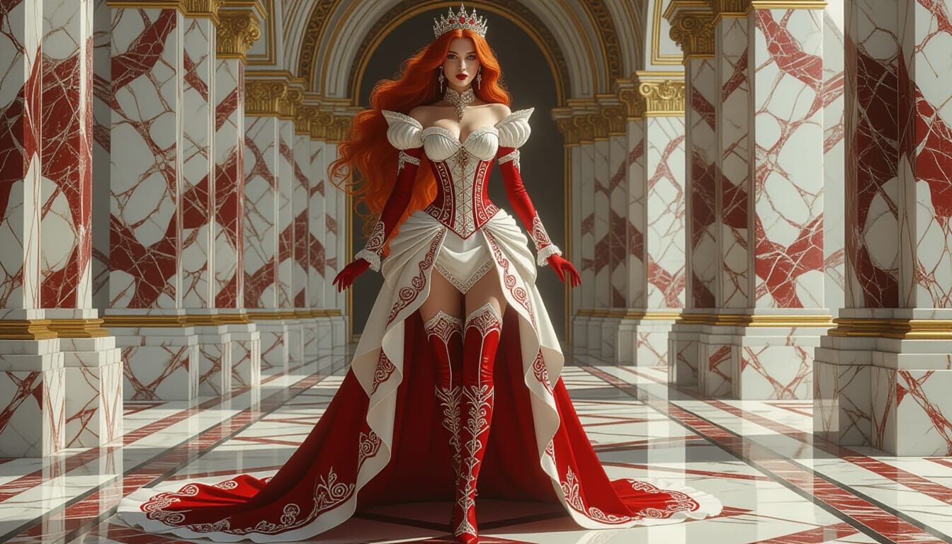 Steampunk Queen in Marble Chamber - Fantasy Art