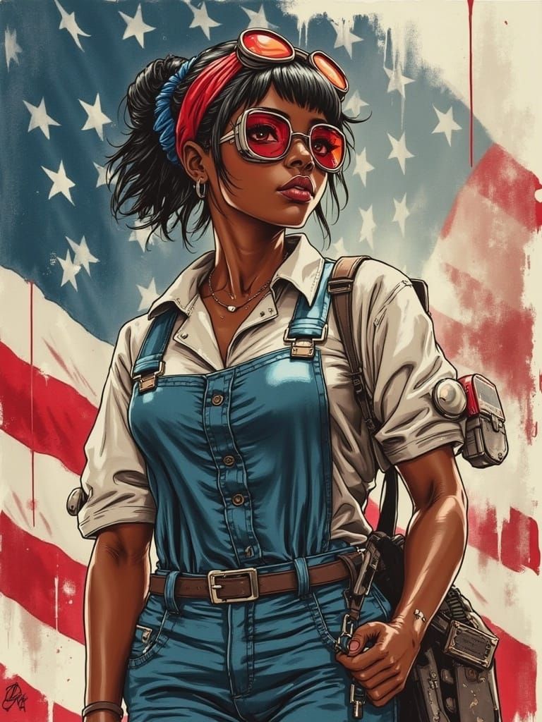 Futuristic African American Rosie the Riveter Portrait