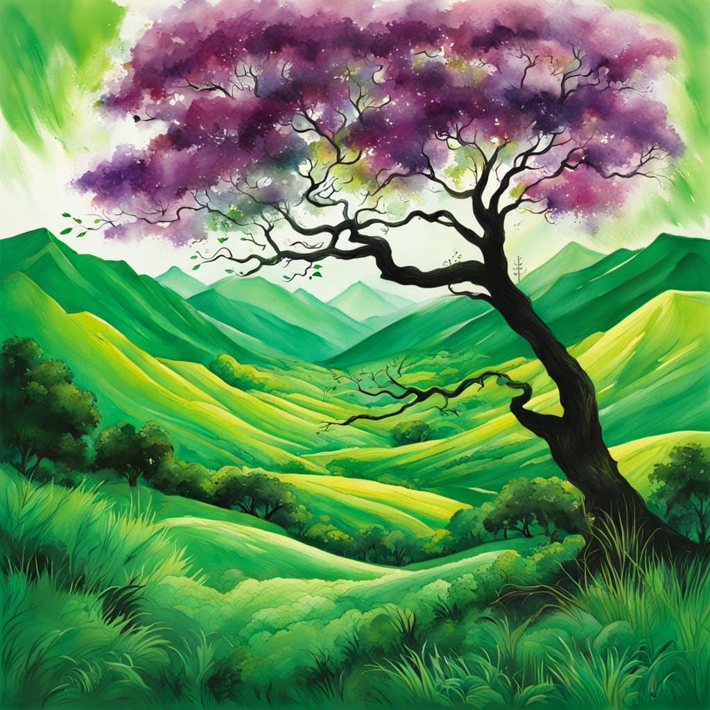 Magic Ink Painting of a Green Valley