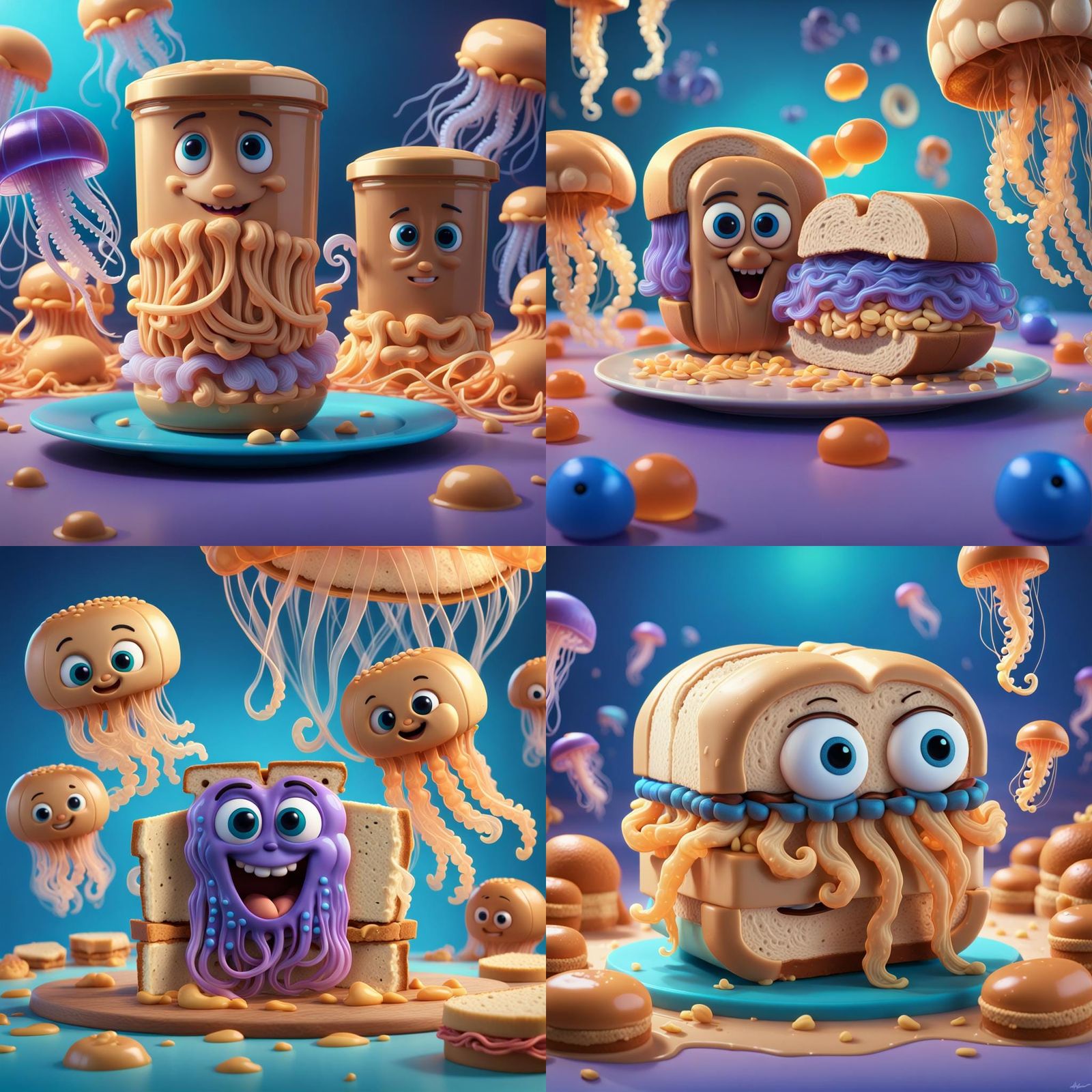 Peanut Butter Jellyfish Sandwiches: Pixar-Style 3D Art