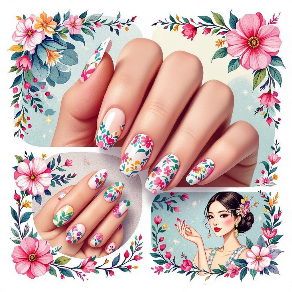 Stunning Nail Art on Attractive Hands In Digital Illustratio...