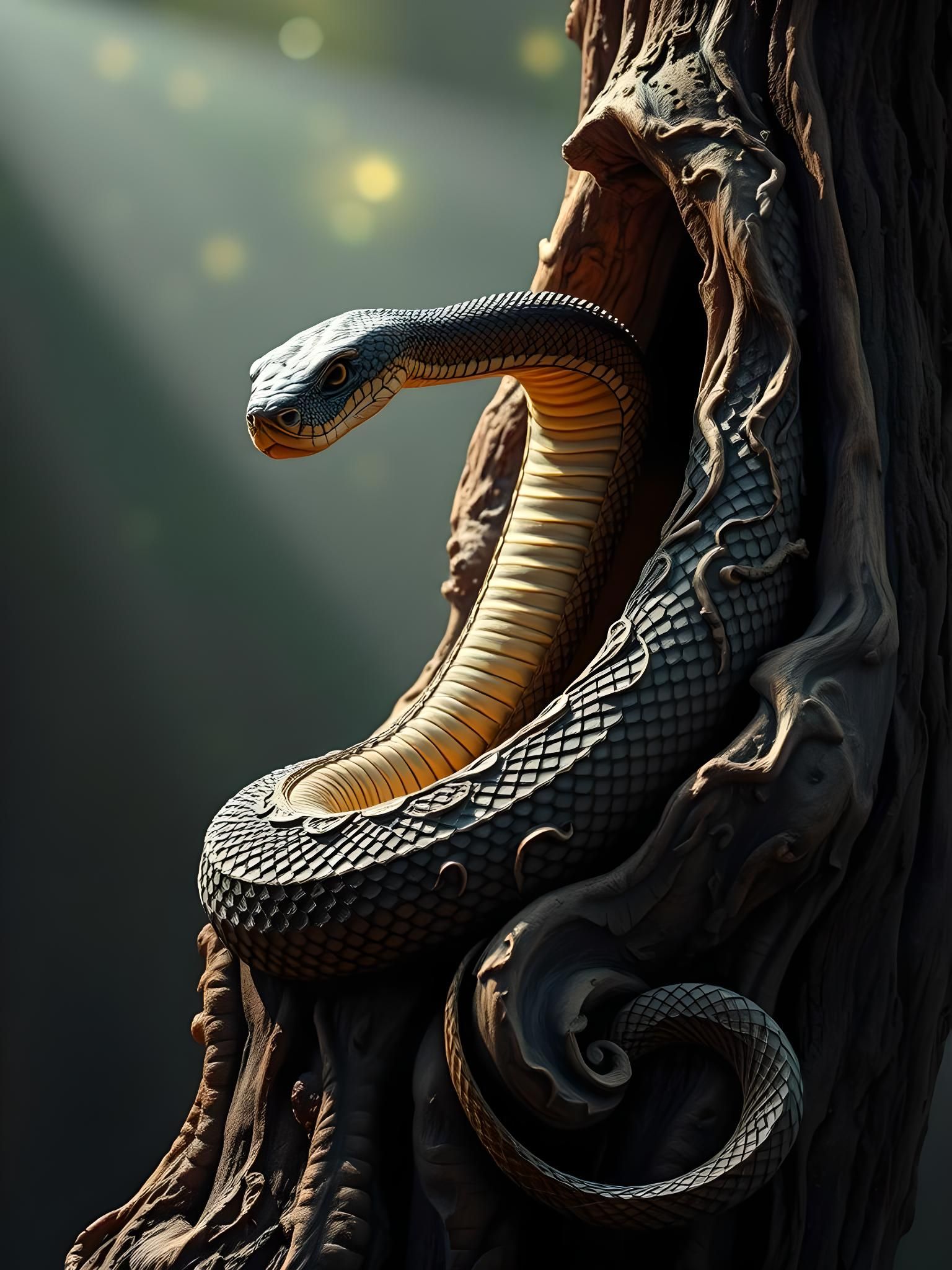 Hyperrealistic Wood Carving of a Snake