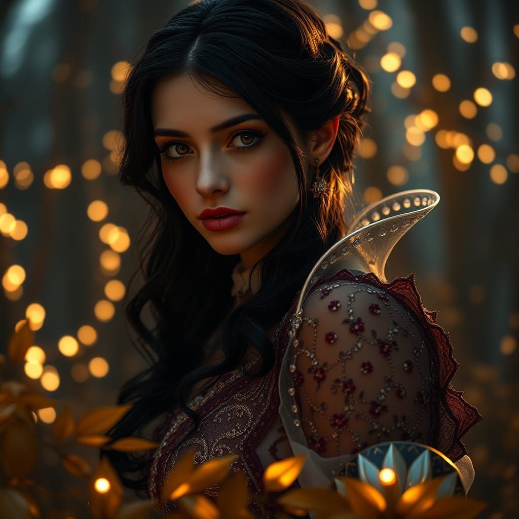 Snow White in Nouveau Gown, Hyperrealistic Detail