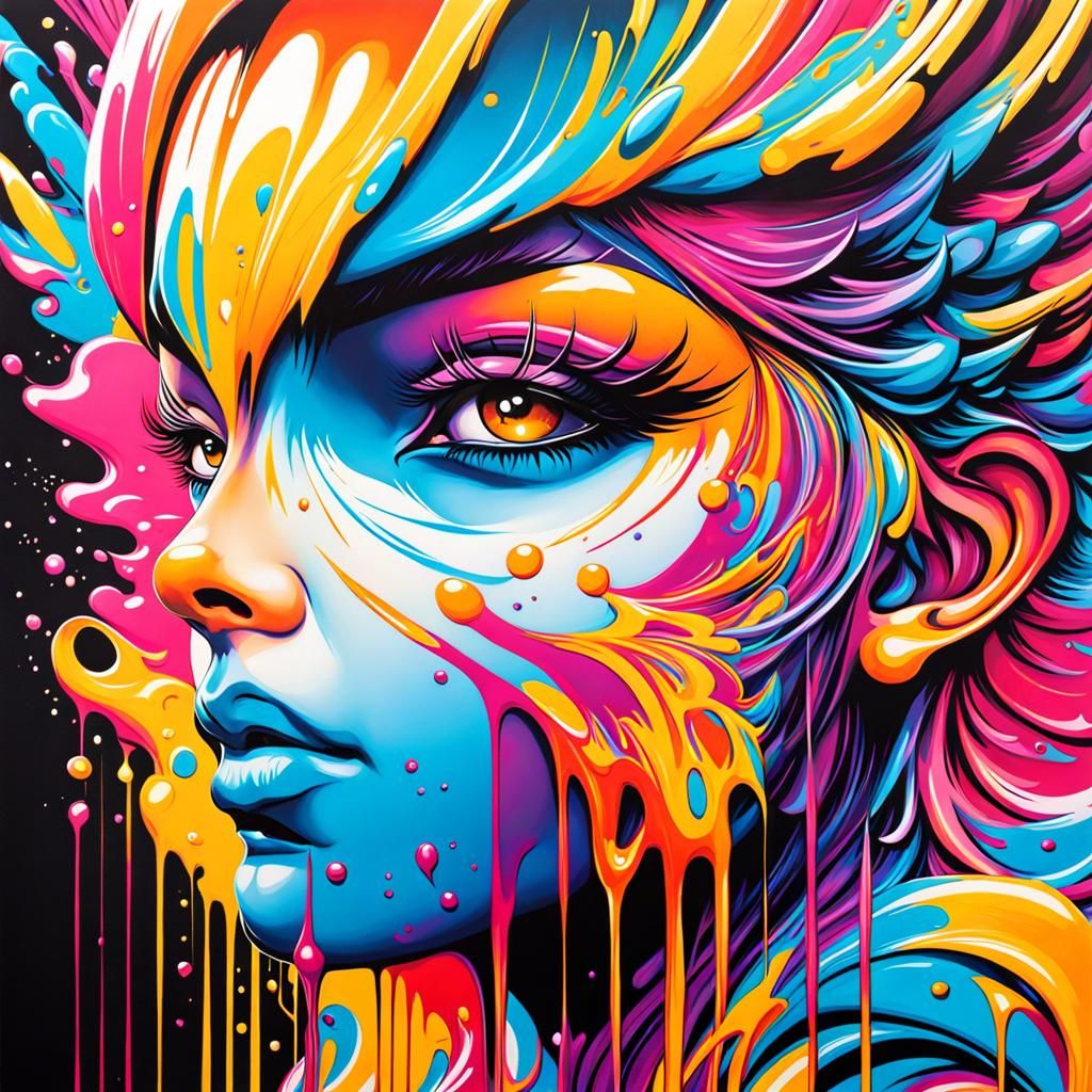 Eros Graffiti Art in Polychromatic Splash Style