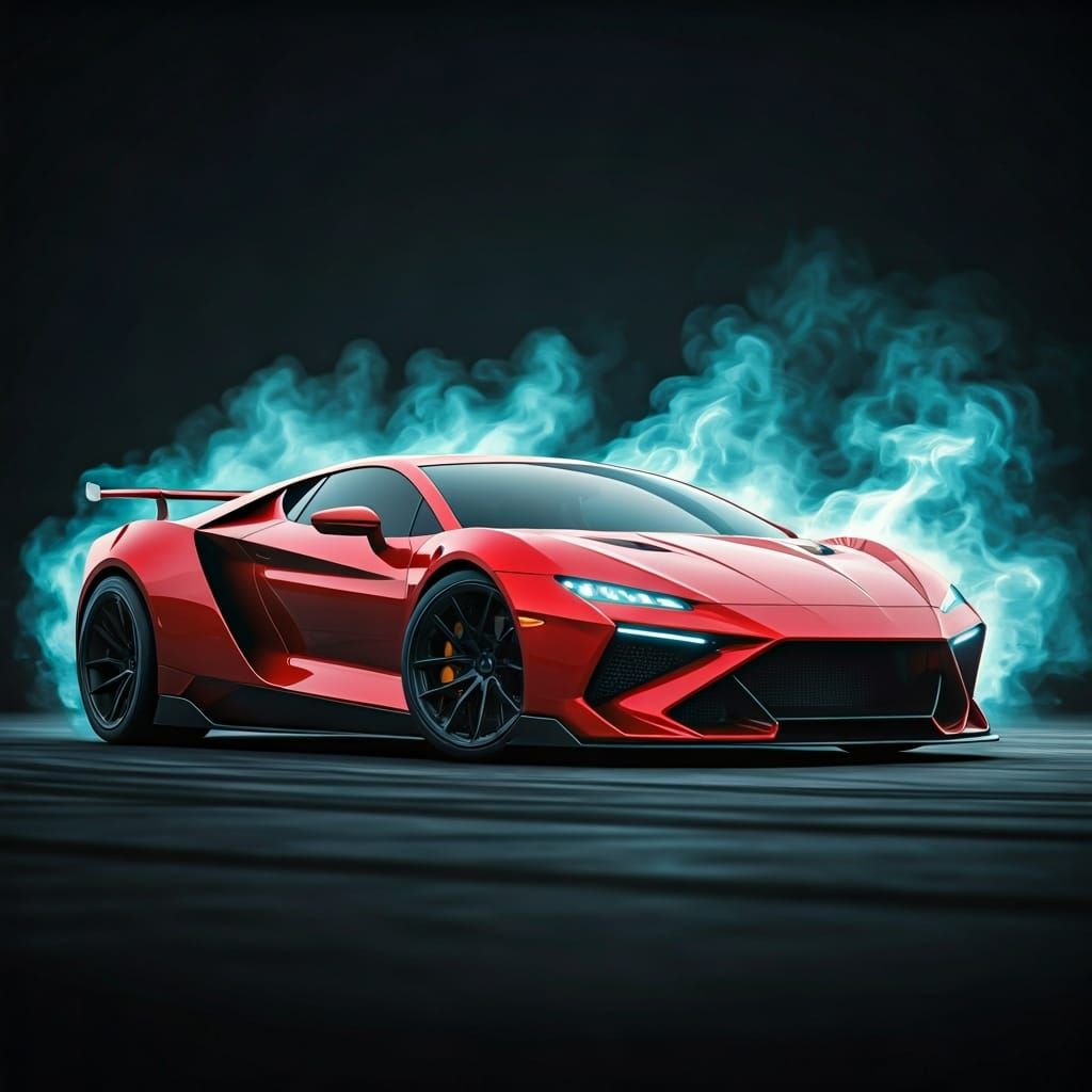 Futuristic Red Sports Car Drifting in Cyberpunk Style