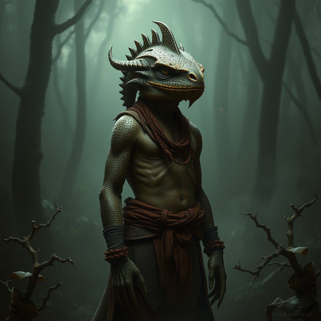Hapsleet Argonian in Black Marsh: Organic Fantasy Art