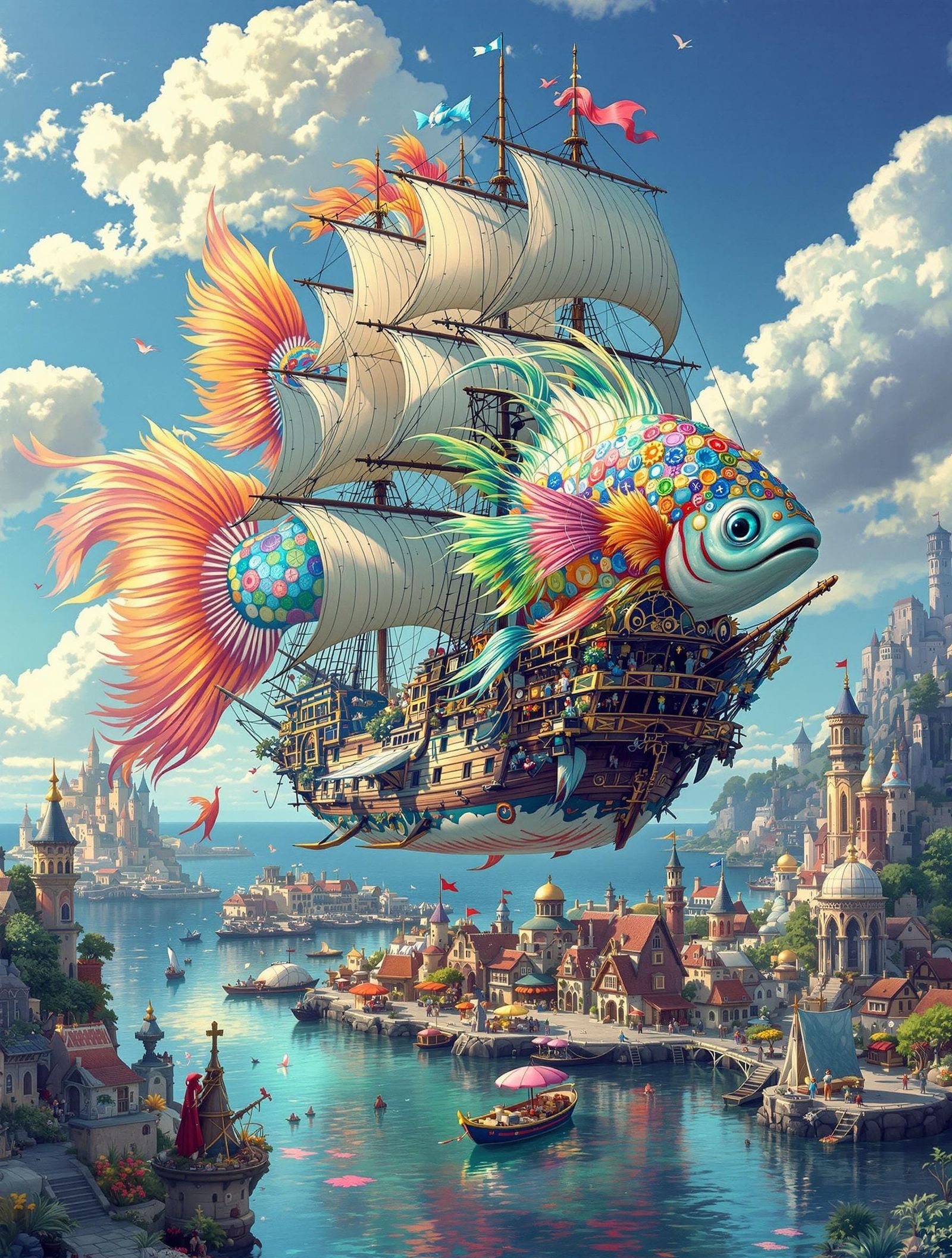 Epic Betta Fish Sails Through Fantasy Harbor Town