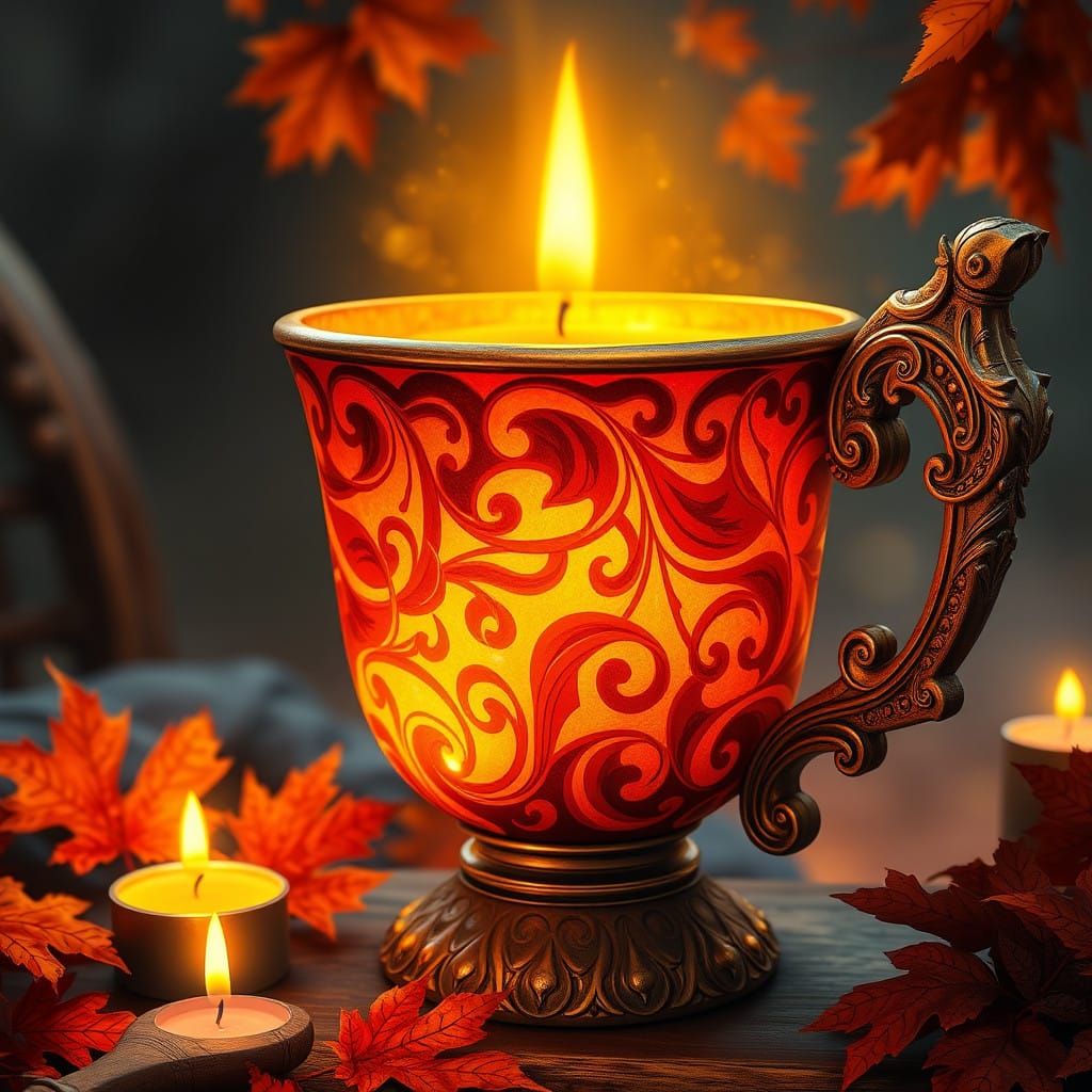 Autumn Fantasy Candle in Antique Cup Style