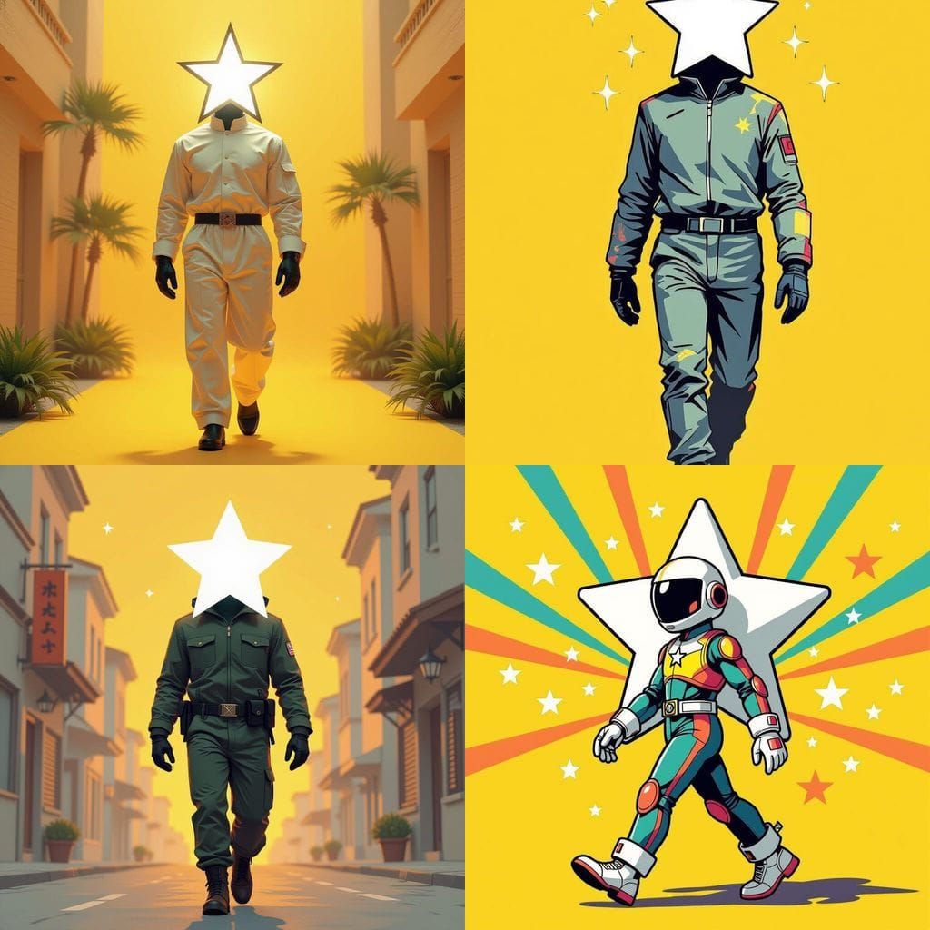 Headless Costume with Floating Star on Yellow Background
