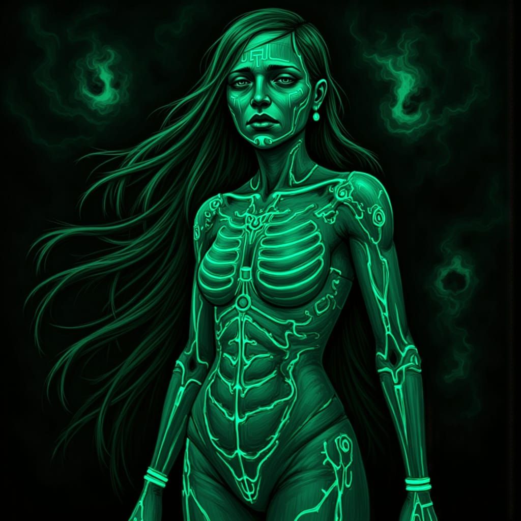 Psychedelic Neon Goddess with Rippling Spirals