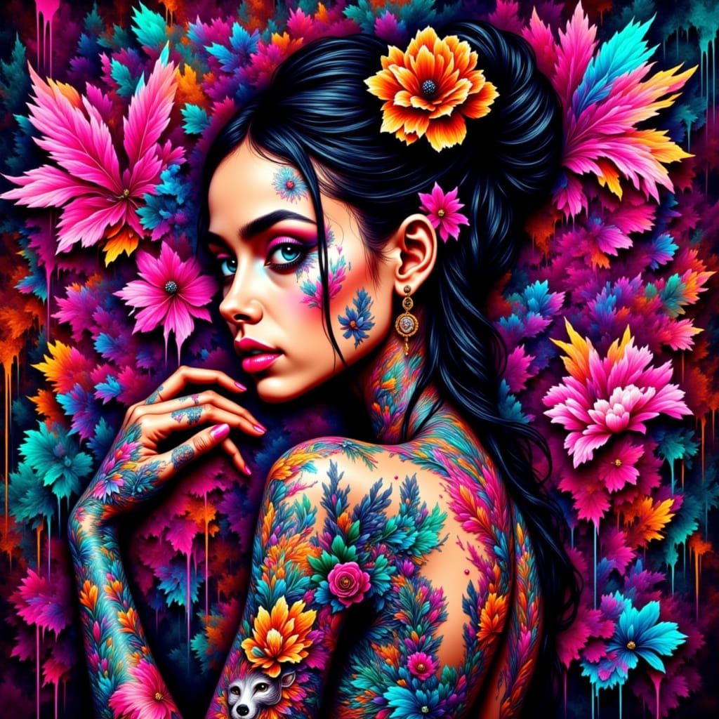 Neo-Traditional Tattoo Illustration with Vibrant Street Art