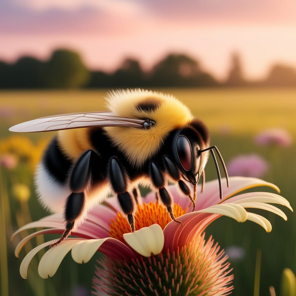 Golden Bumblebee Resting on Flower Petal