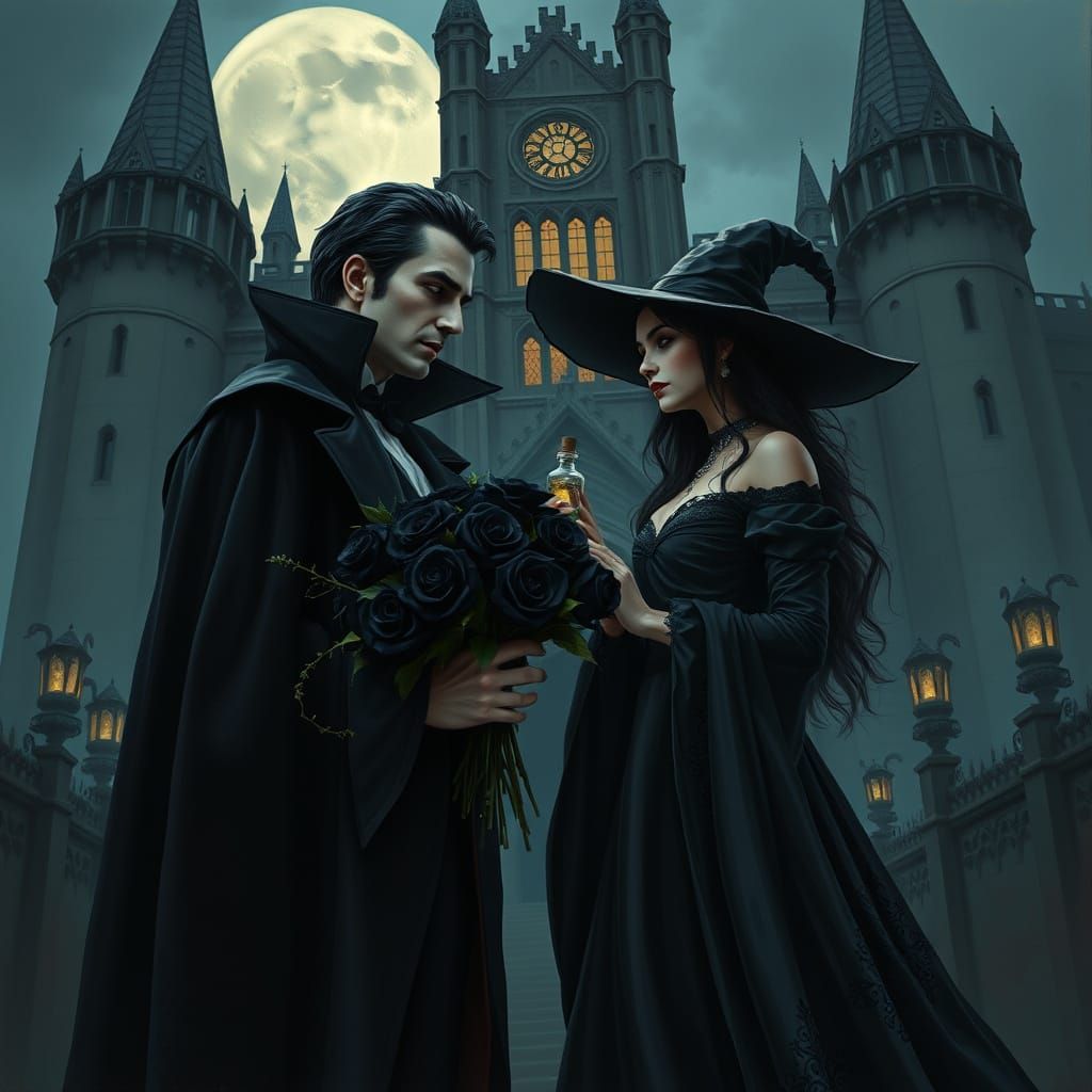 Gothic Romance: Vampire Gifts Black Roses to Witch