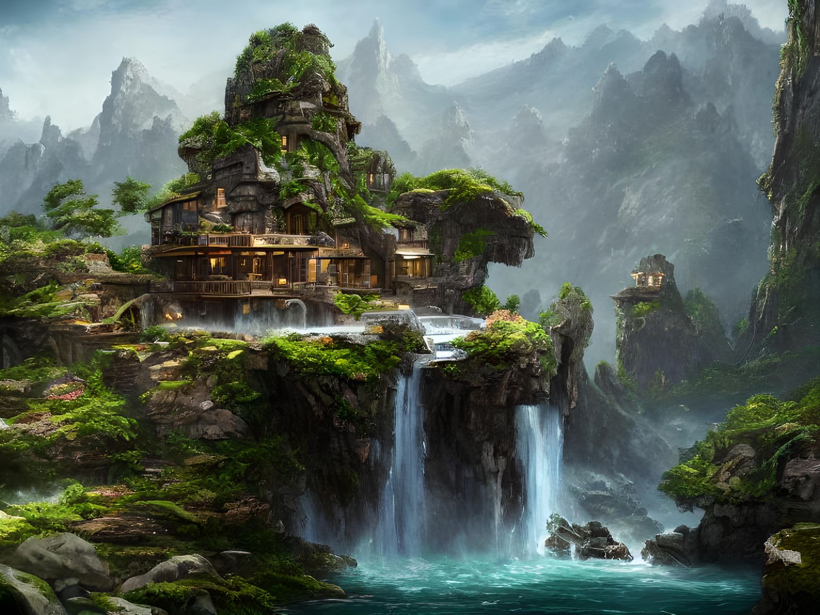 Impossible Cliffside House: Detailed Matte Painting in 8K