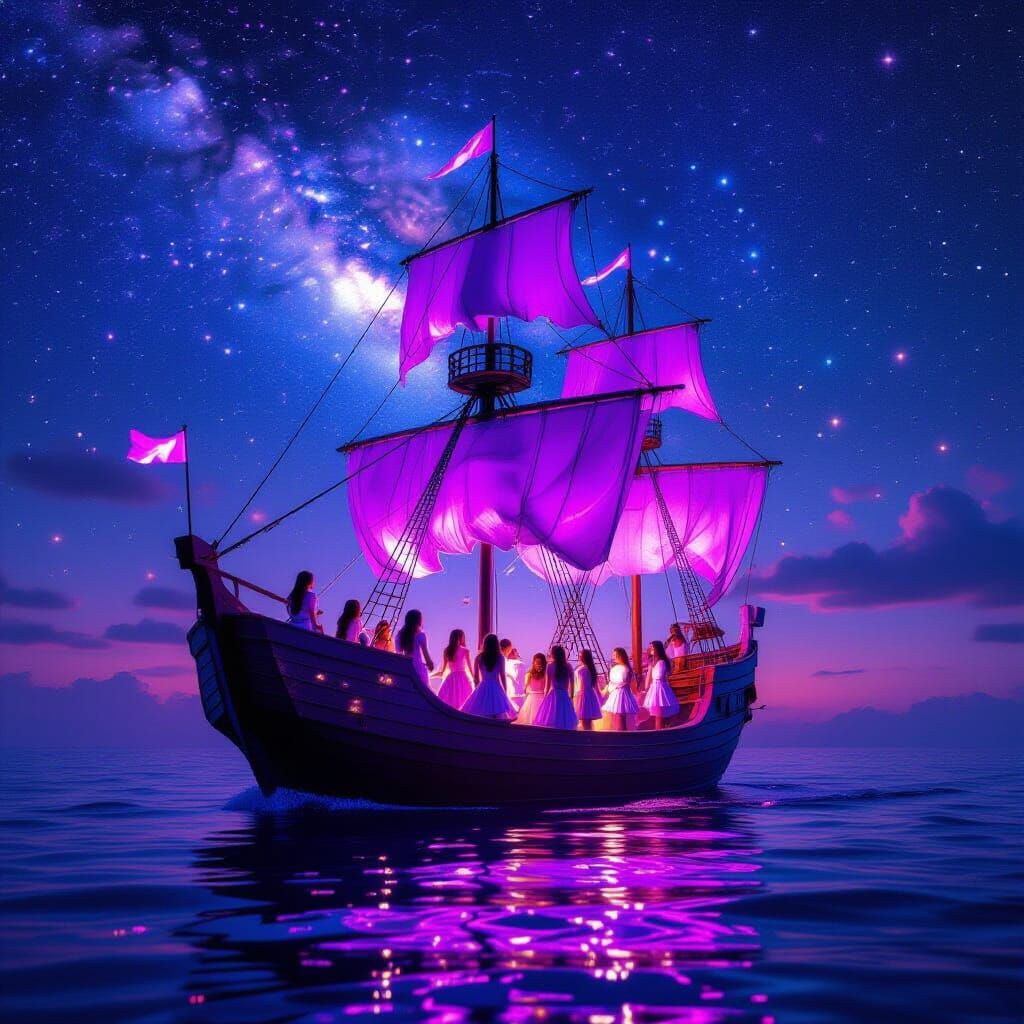 Neon Crystal Ship Under Psychedelic Sky