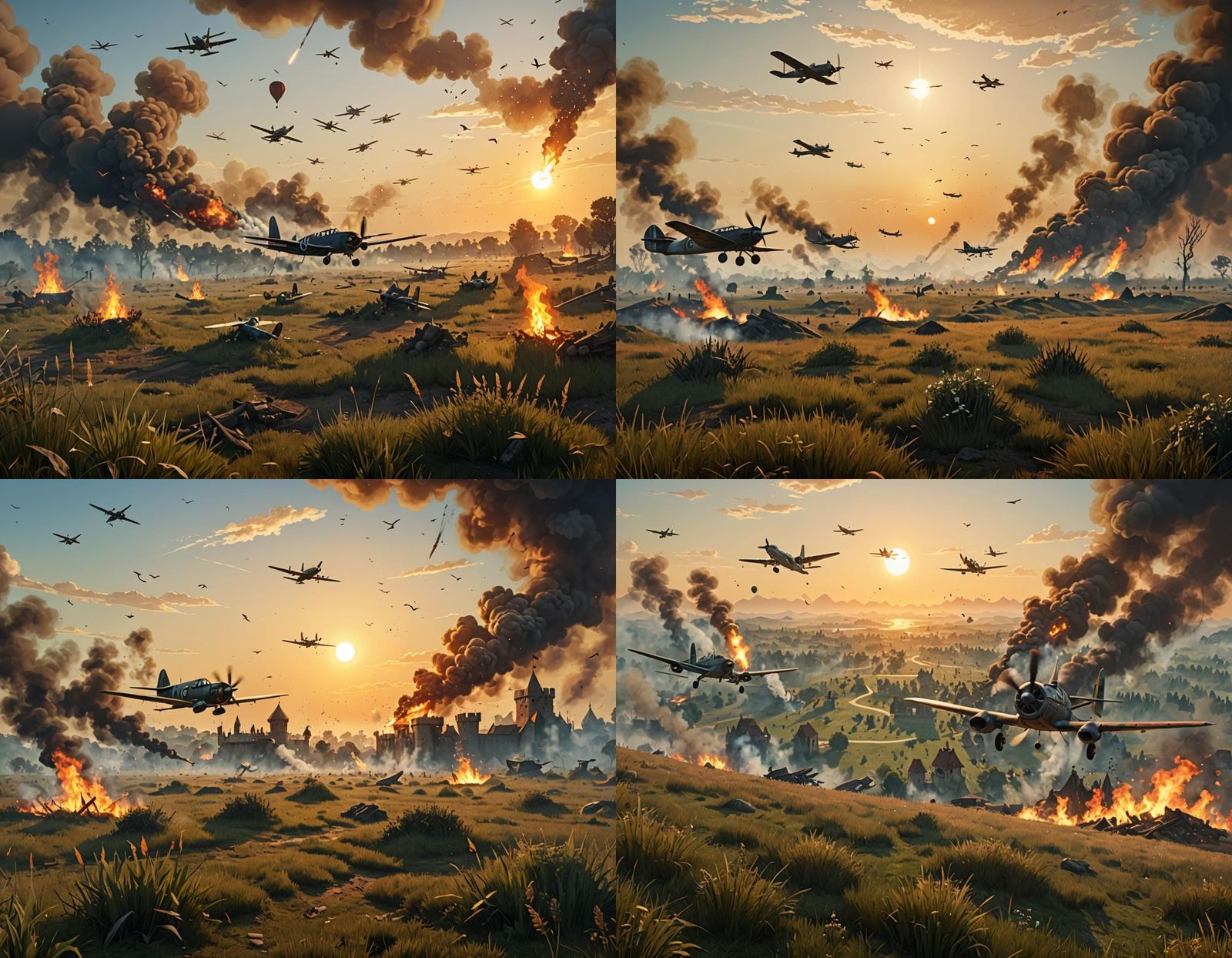 Endless Grasslands Ignite with Sunrise and Medieval Splendor