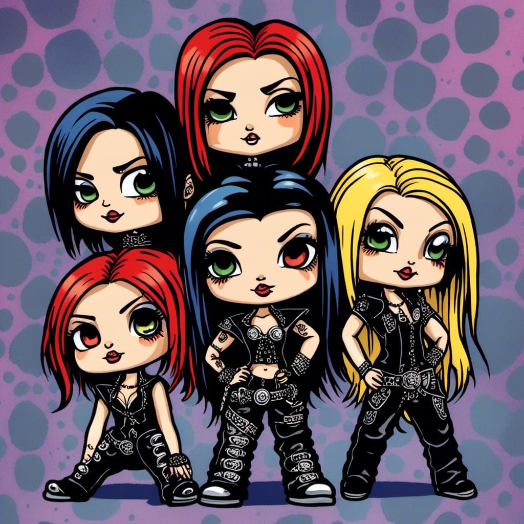 Chibi Female Rock Band in Y2K Style