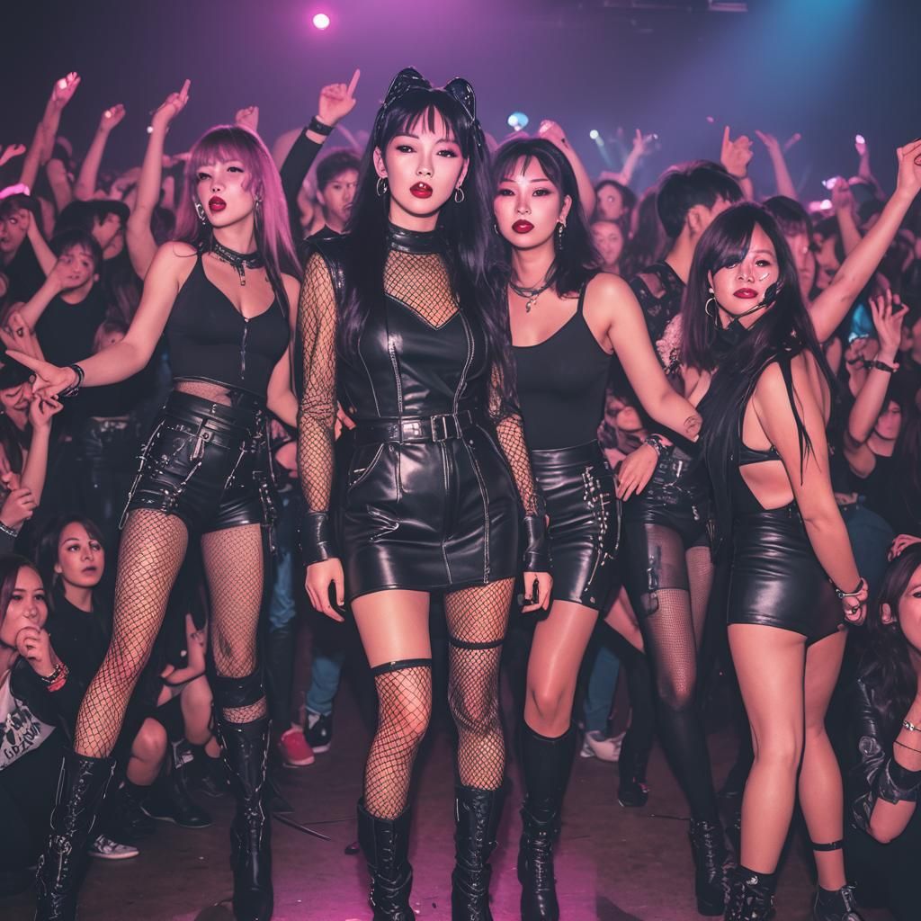 Rock Concert Fans in Synthwave Neon Style