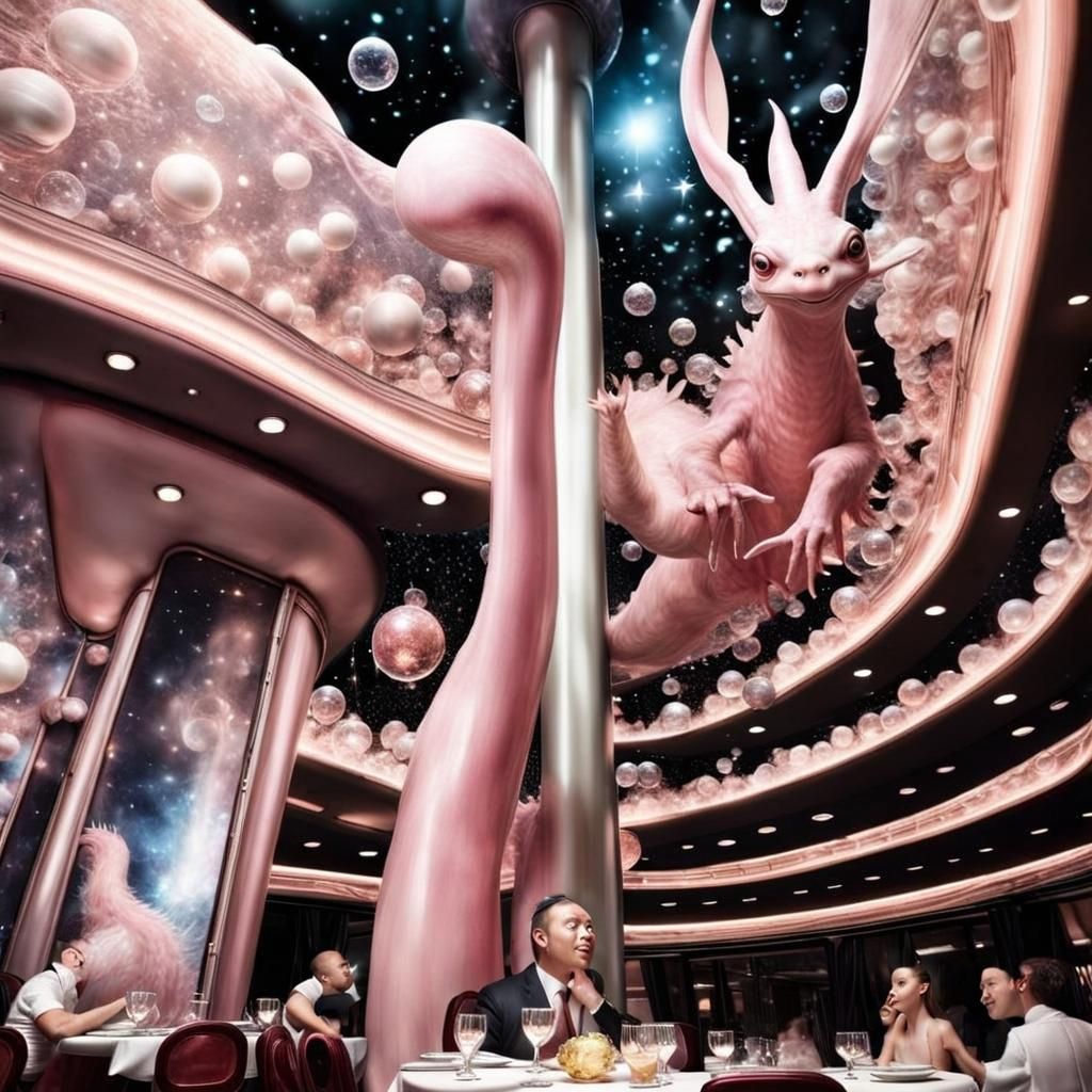 Surreal Restaurant Celebration with Exotic Aliens
