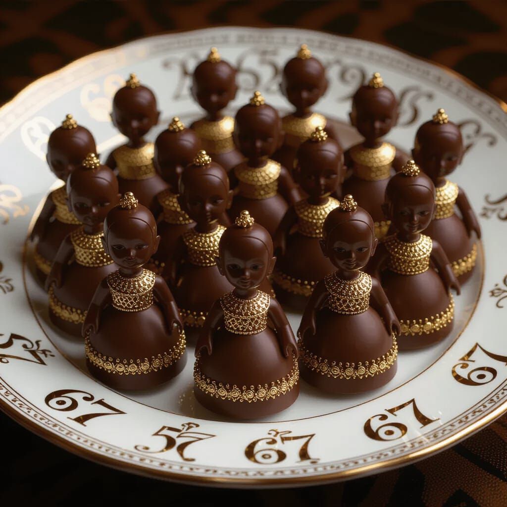 Ornate Chocolate Labubu Dolls on Decorative Plate