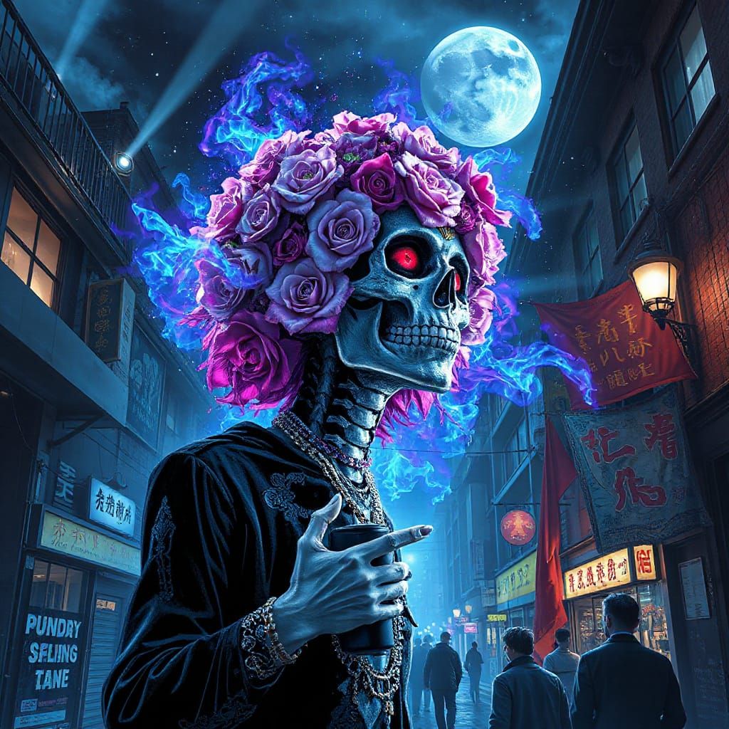 Dark Anime Street Art in Gothic Futurism Style