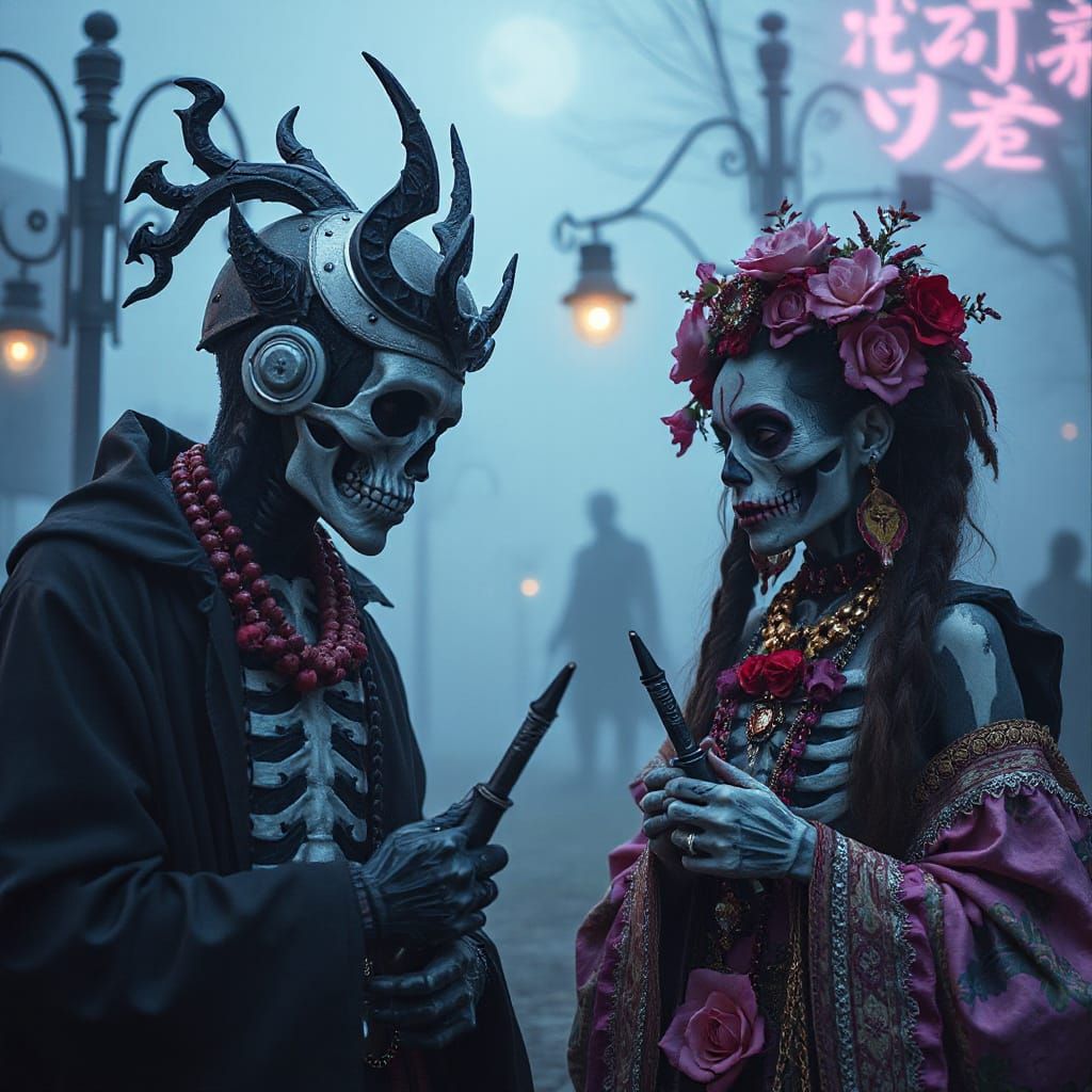 Dark Anime Street Art in Gothic Futurism Style