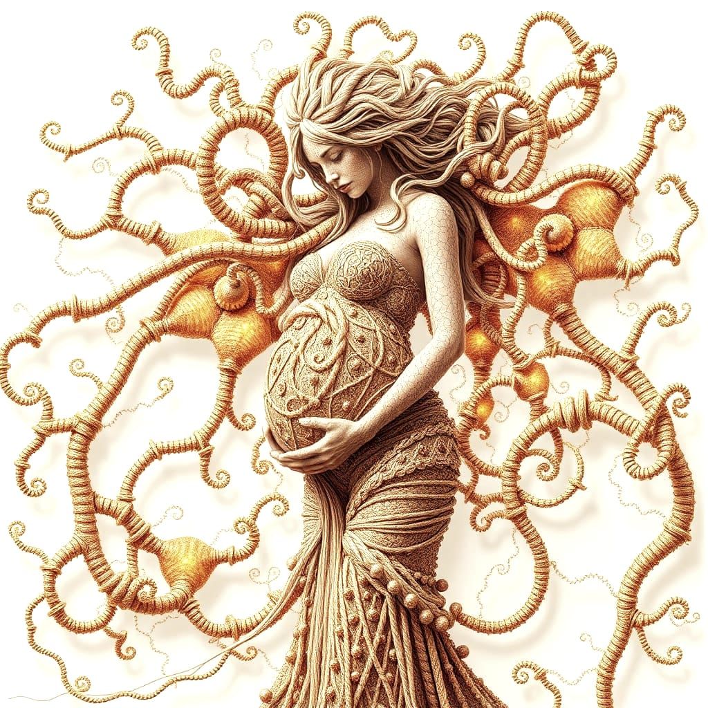 Intricate Fractal Nymph With Glittering Dew Strings