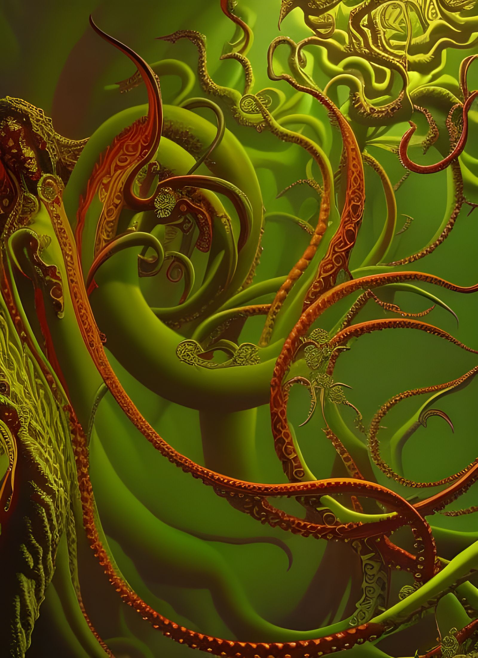 Bioluminescent Fractal Tentacle Goddess in 3D