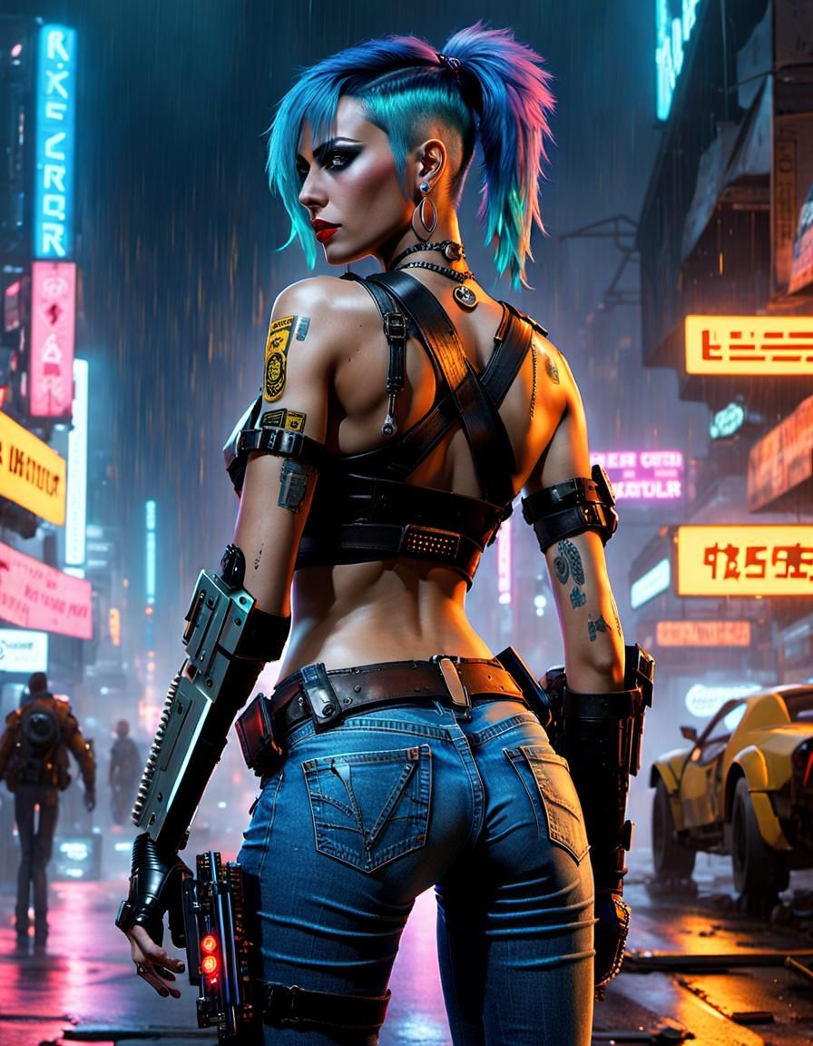 Cyberpunk Girl in Rainy Neon Cityscape