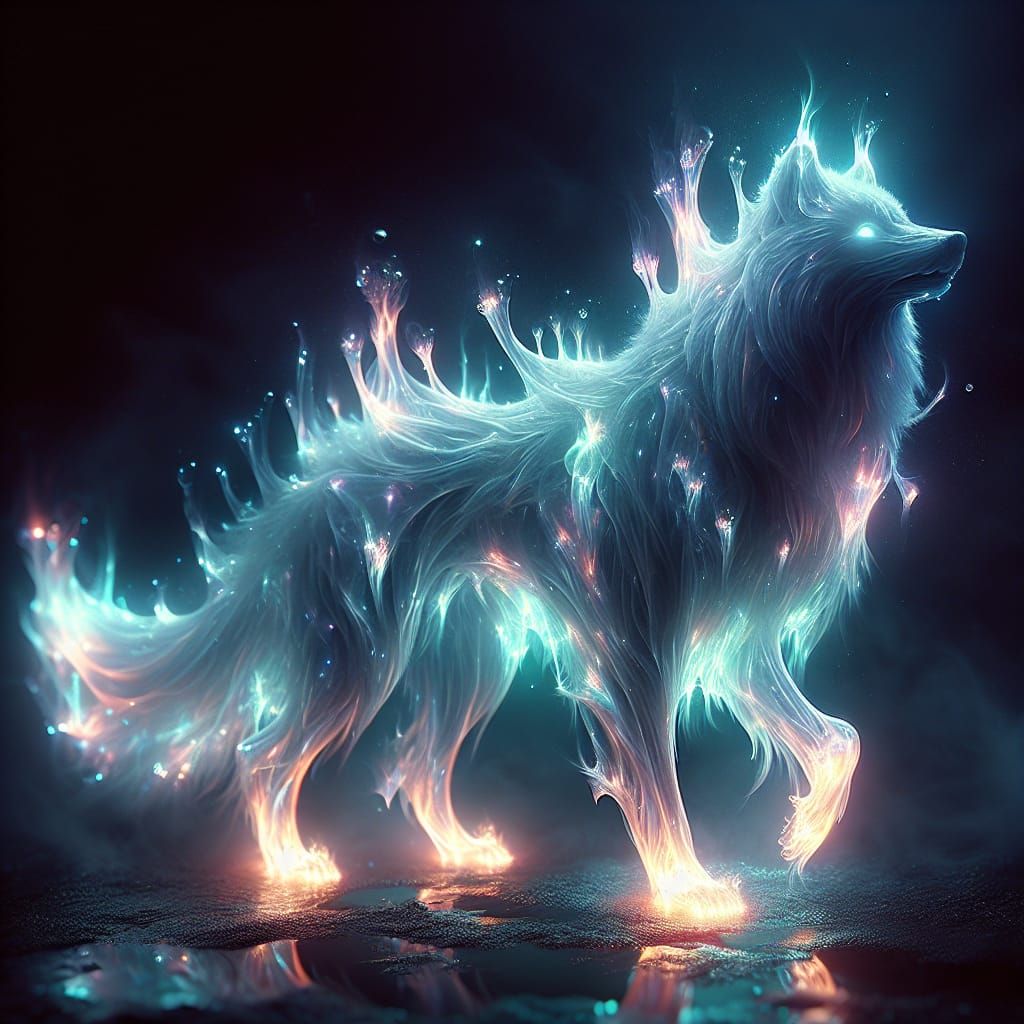 Ethereal Timberwolf-Grizzly Bear Hybrid in Surreal Style