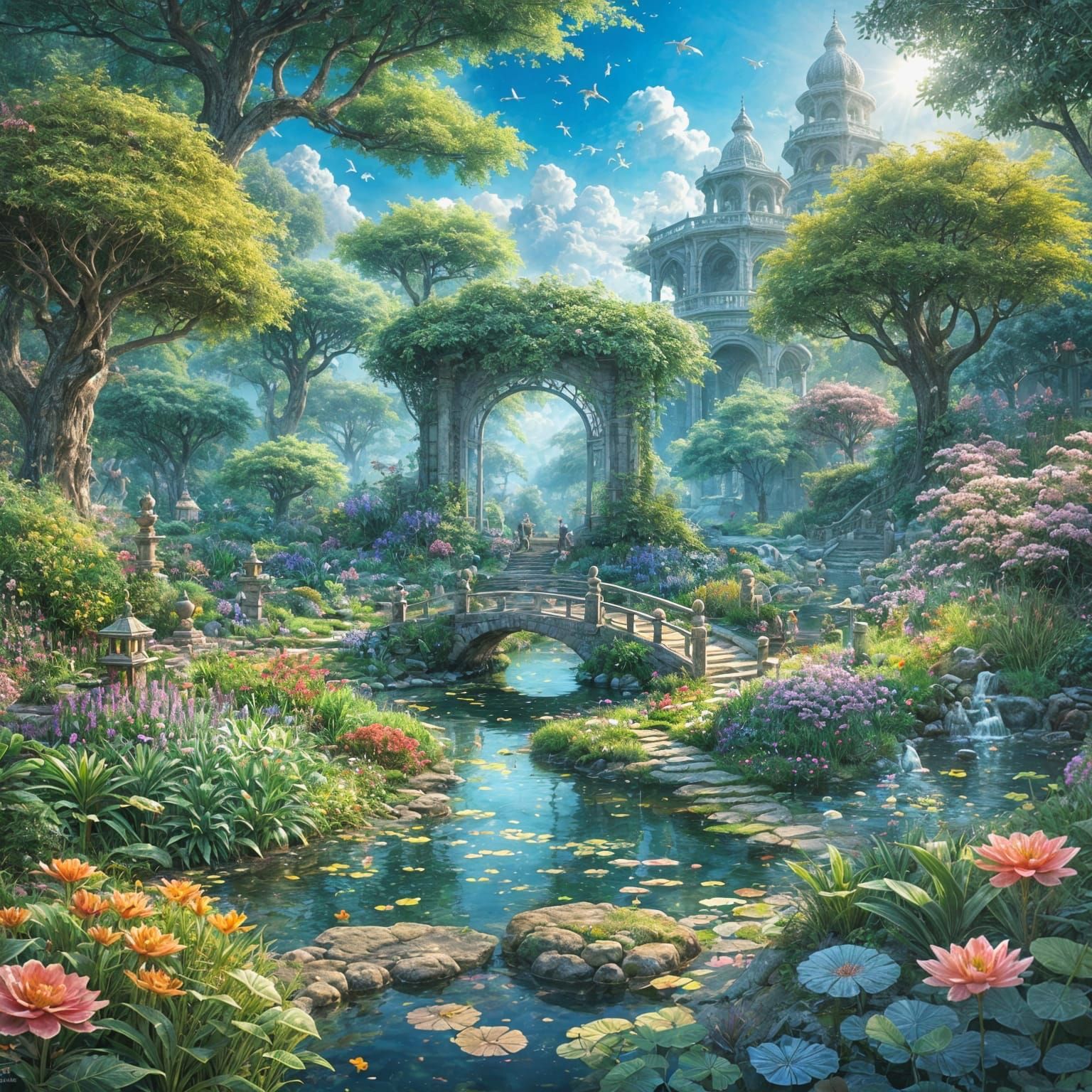 Mystical Ancient Garden with Koi Pond in Unreal Engine