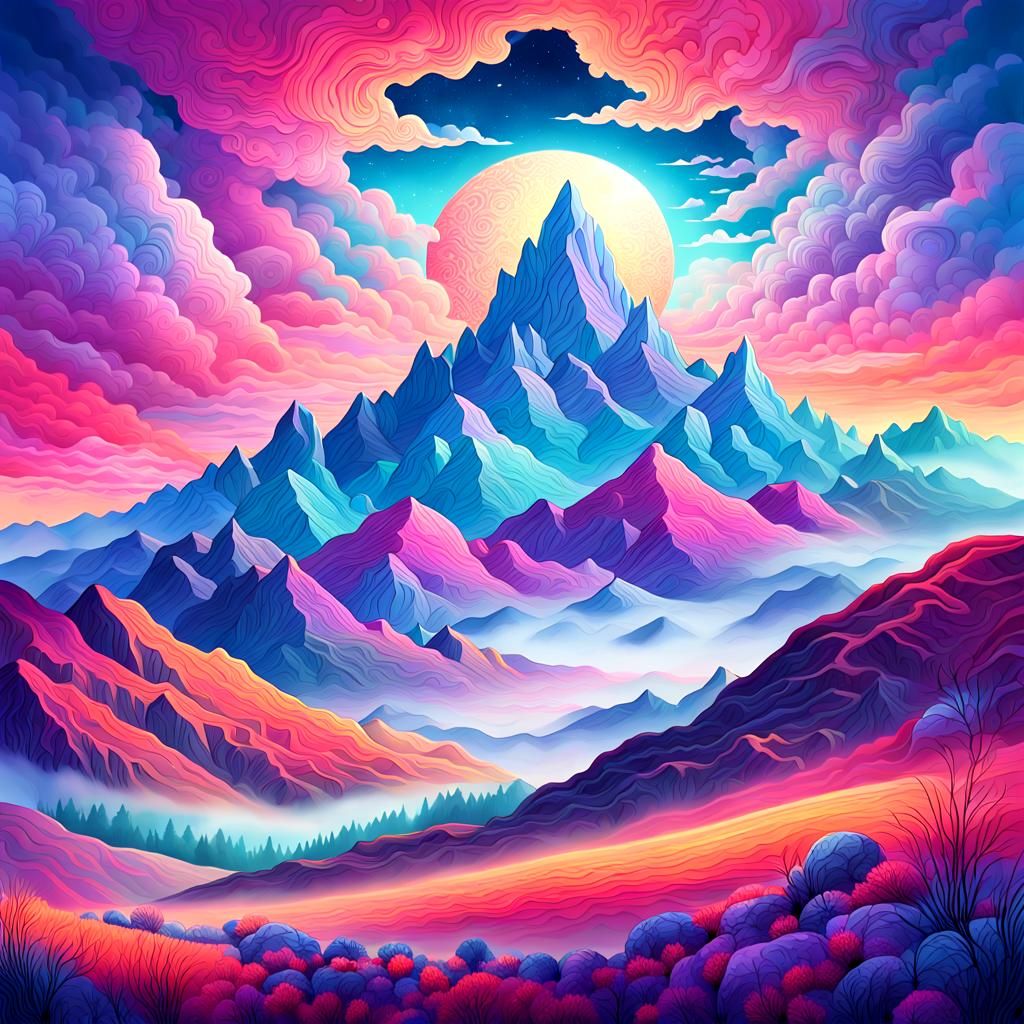 Dreamlike Mountain Range in Astral Colors