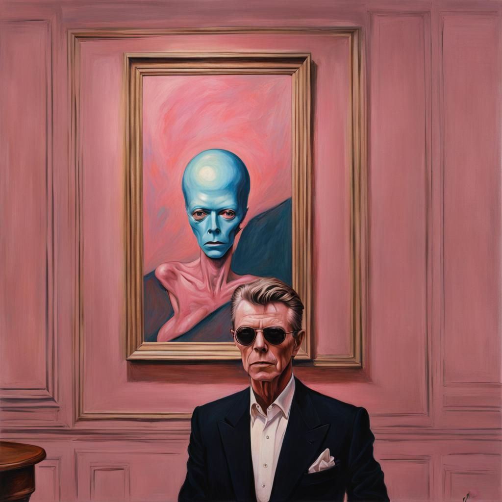 David Bowie as Pink Alien in Surrealist Painting