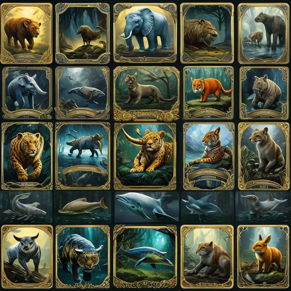 Magical Creatures Trading Cards in Luxury Gold