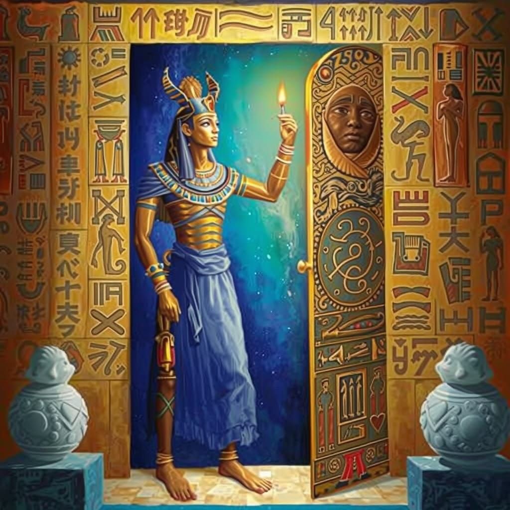 Egyptian Scribe Spirit Walking Through Mystical Doorway