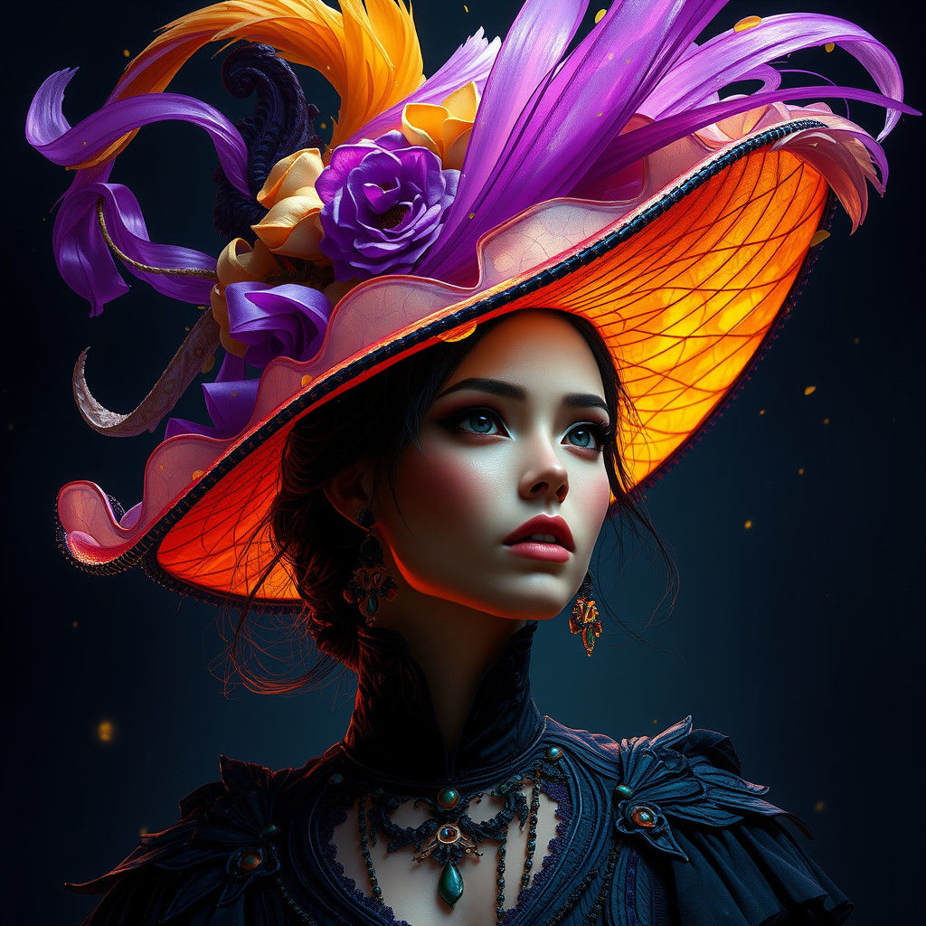 Elegant Lady in Fancy Hat, Dark Fantasy Art