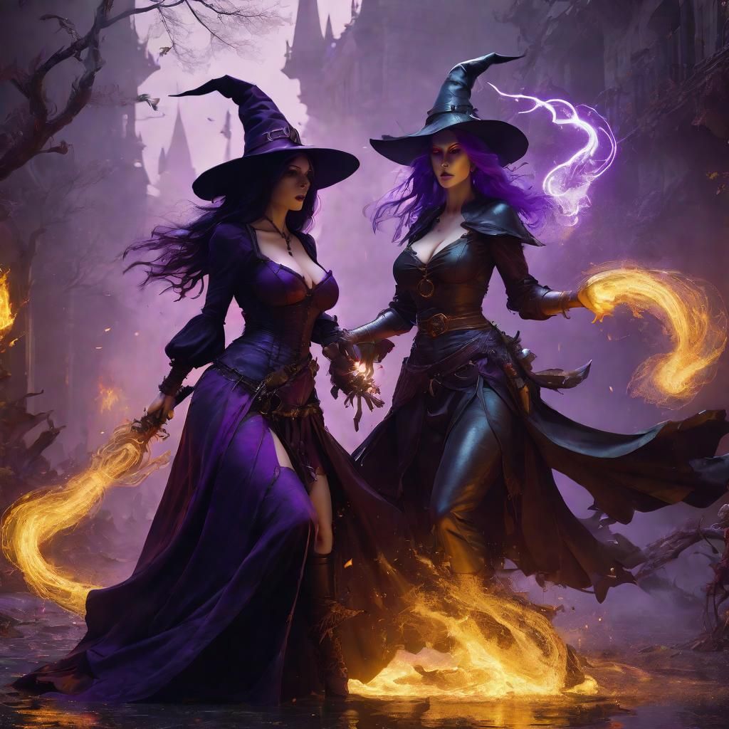 Epic Witch Battle in Dark Fantasy Style