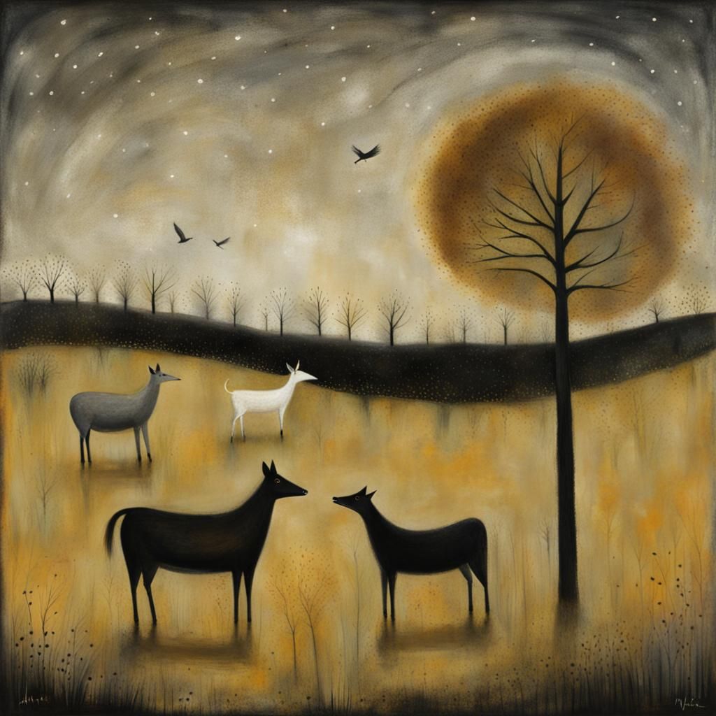 Donkey in Field, Magical Realism Illustration