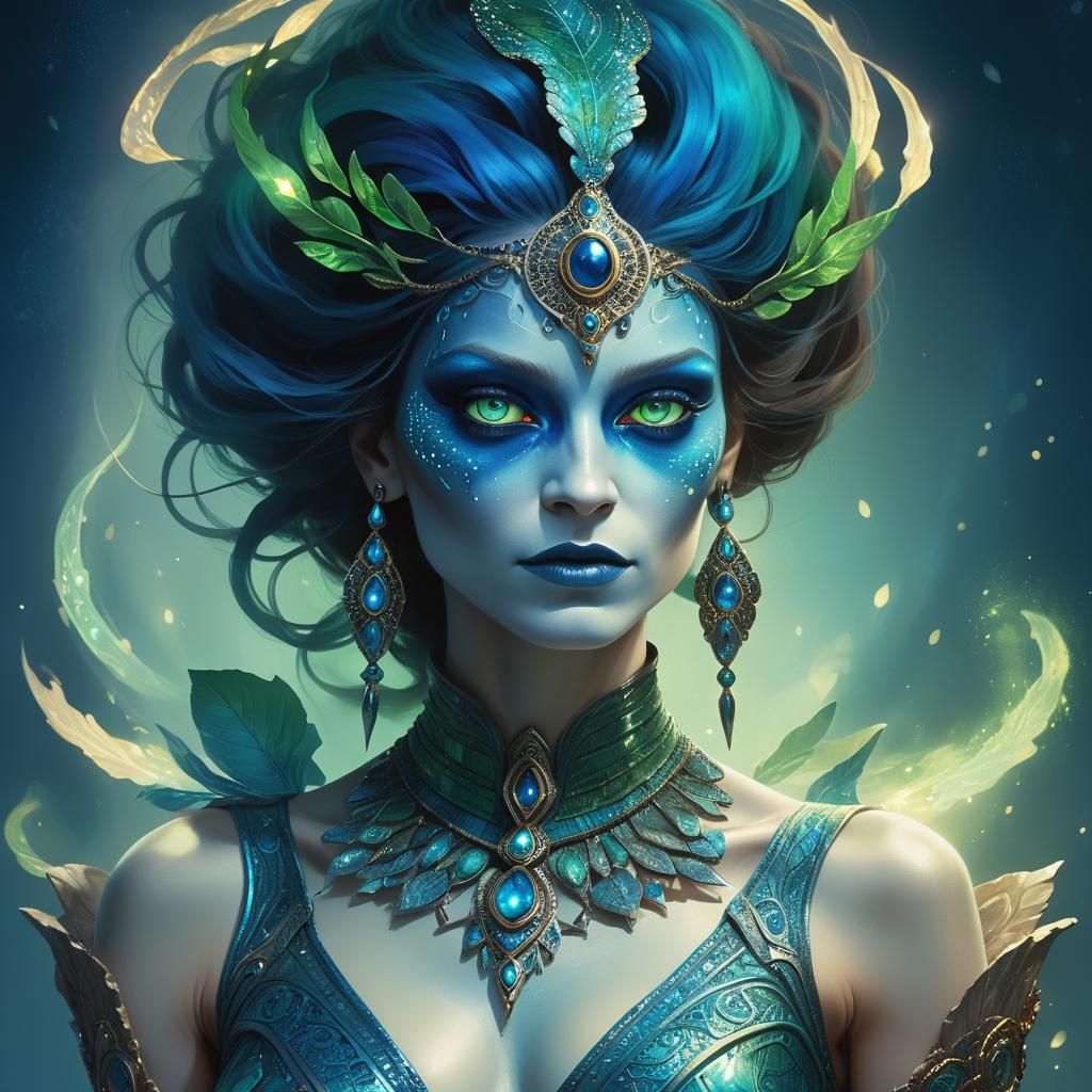 Otherworldly Sorceress Portrait in Surreal Fantasy Style
